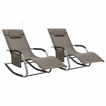 vidaXL Ligbedden 2 st textileen taupe en grijs, Tuin en Terras, Verzenden, Nieuw