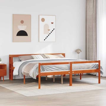 vidaXL Bedframe met plank met opslag 2 st Wasbruin Massief, Verzenden, Nieuw