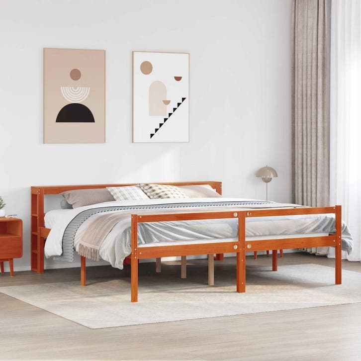 vidaXL Bedframe met plank met opslag 2 st Wasbruin Massief, Huis en Inrichting, Slaapkamer | Bedden, Nieuw, Verzenden