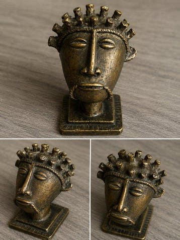 Buste, Tête Anthropomorphe - 9 cm - Laiton doré, Antiquités & Art