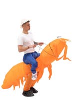 KIMU® Opblaas Kostuum Garnaal Sushi Opblaasbaar Pak Garnalen, Ophalen of Verzenden