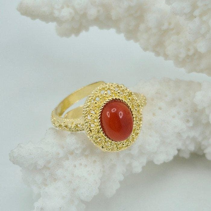Koraal - Zilver, Verguld - Ring - CORALLO MEDITERRANEO, Antiek en Kunst, Curiosa en Brocante