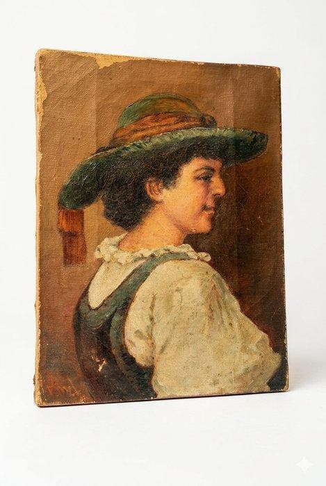 Josef Kinzel (1852-1925), Toegeschreven aan - Frau mit Hut -, Antiquités & Art, Art | Peinture | Classique