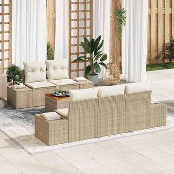 vidaXL Tuinbank Set 6 st Beige en Crème poly rattan, Tuin en Terras, Verzenden, Nieuw
