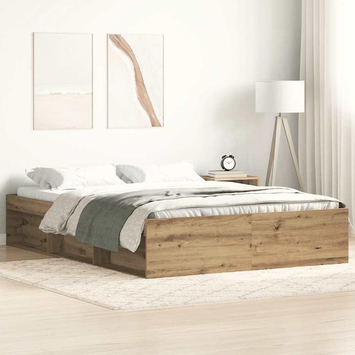 vidaXL Bedframe zonder matras bewerkt hout artisanaal, Huis en Inrichting, Slaapkamer | Bedden, Nieuw, Verzenden