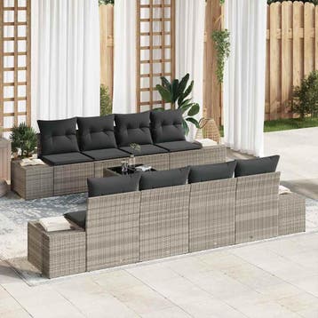 vidaXL Tuinbank Set 8 st Lichtgrijs en Donkergrijs poly, Verzenden, Nieuw