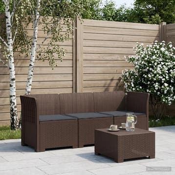 vidaXL 3-Zits Tu bank met Kussens Rattan Look PP Bruin, Verzenden, Nieuw