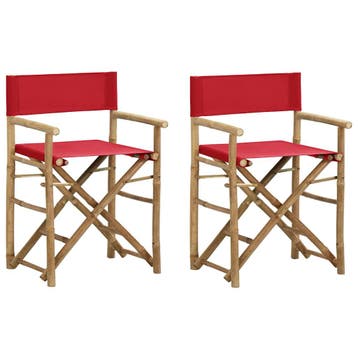 vidaXL Regisseursstoelen 2 st inklapbaar rood bamboe en stof, Verzenden