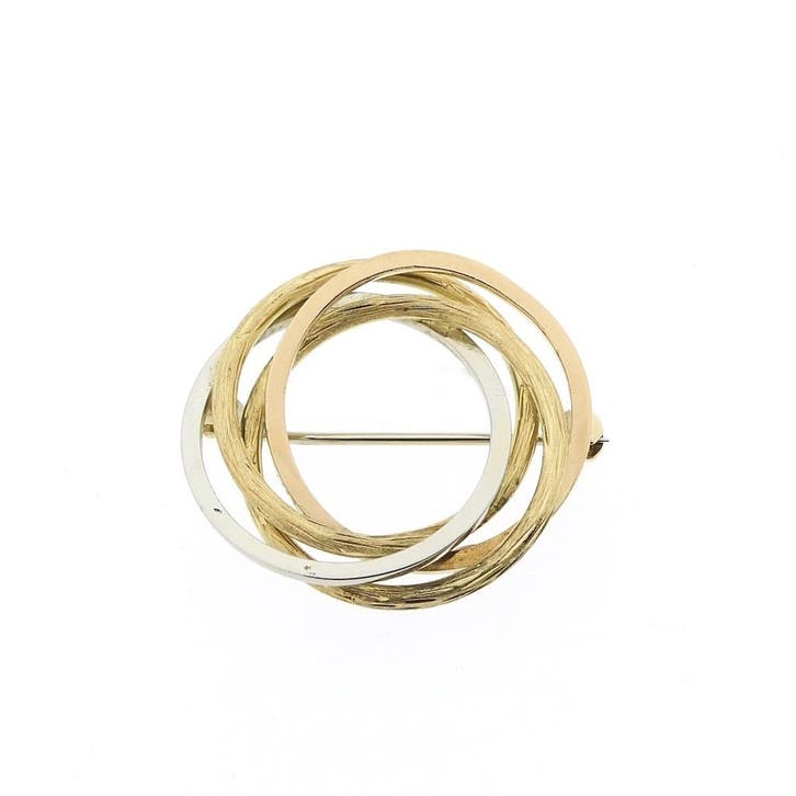 Tricolor gouden fantasiebroche, Handtassen en Accessoires, Broches, Overige kleuren, Gebruikt, Goud, Ophalen of Verzenden