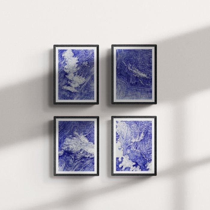 N. Magro - Collectables: “ Four Clouds ”, Antiquités & Art, Art | Peinture | Moderne
