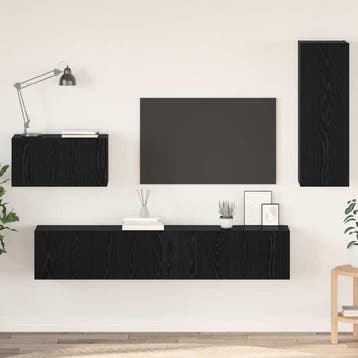 vidaXL Wand TV Kast 4 st Zwart Eiken Bewerkt hout, Verzenden, Nieuw