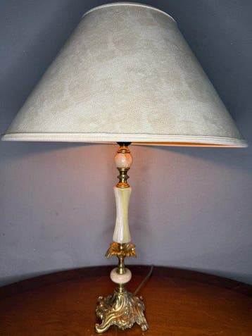 Lampe de table - Laiton, Marbre, Bronze, Textile - Lampe