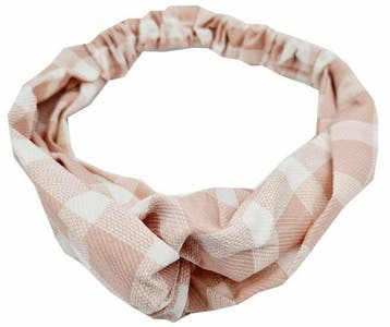 Haarband Twist 5cm – Ruitprint – Gladde Stof – Wit Roze, Nieuw
