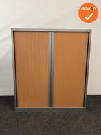 Roldeurkast - BASIC - 135x120x43cm - Zilvergrijs met kastanj, Werkplek, Ophalen of Verzenden, Gebruikt, Kast