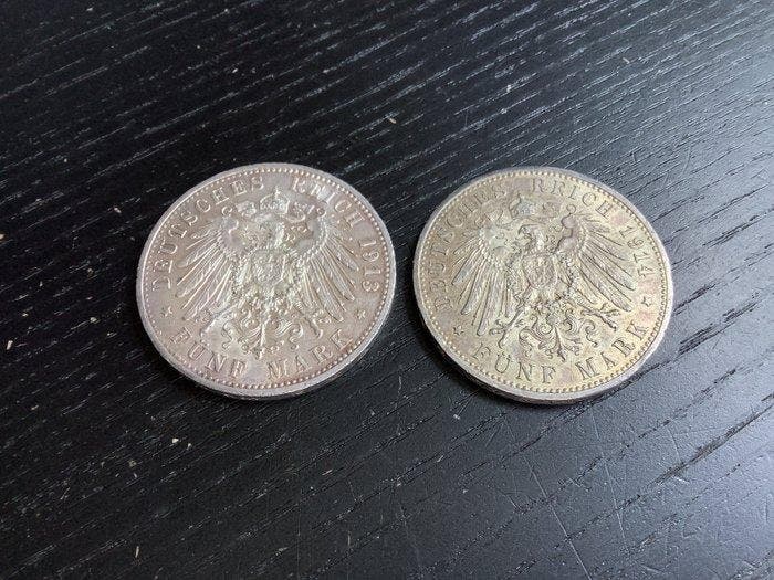 Duitsland, keizerrijk Wilhelm II. 5 Mark 1913-1914 (Zonder, Postzegels en Munten, Munten | Europa | Niet-Euromunten