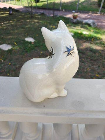 Émaux de Longwy - Buste, Sculpture chat en faience de longwy