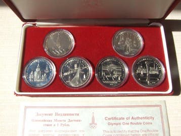 Olympische Sommerspiele 1980 Moskau - 6 x 1 Rubel Münzen in, Nieuw