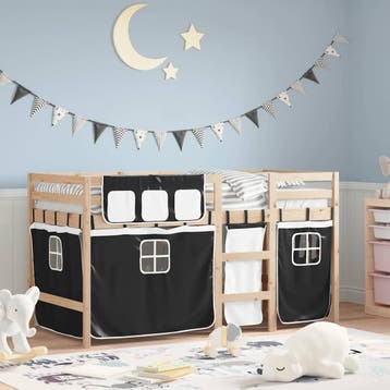 vidaXL Kinderhoogslaper met gordijnen 90x190 cm grenenhout, Huis en Inrichting, Verzenden, Nieuw