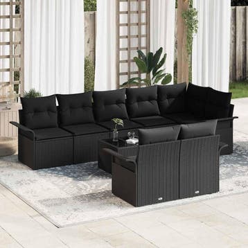 vidaXL Tuinbank Set 9 st Zwart poly rattan, Verzenden