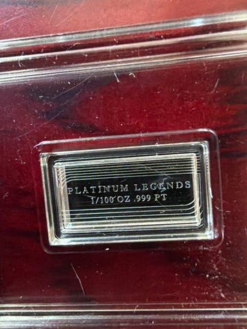 Wereld. Platin Bar Elephant, 1/100 oz (.999) (Zonder, Postzegels en Munten