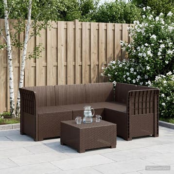 vidaXL 4-Persoons Tuin Sofa Rattan Look PP Bruin, Verzenden