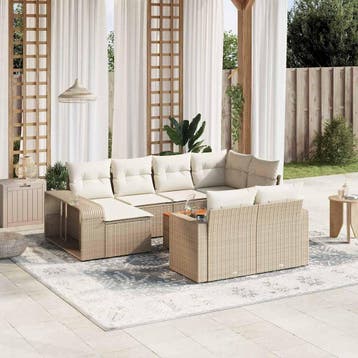 vidaXL 11-delige Tuinset met kussens poly rattan beige, Verzenden, Nieuw, Tuinset