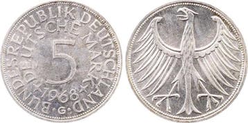 5 Mark Duitsland 5 duitse Mark 1968 G bfr Erstabschlag 5..., Verzenden
