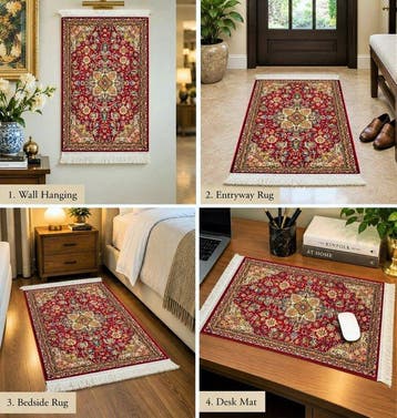 Rijk rood luxe zijden tapijt met briljante glans / Klein, Nieuw