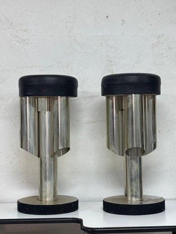 Tabouret (2) - Acier, Cuir - du bar Vintage Space Age