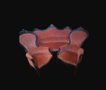 Sofa (3) - Ebbenhout - Bank + 2 antieke fauteuils, Antiek en Kunst