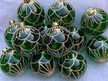 Esse Italia: groene kerstbal van glas met gouden glitter in, Nieuw