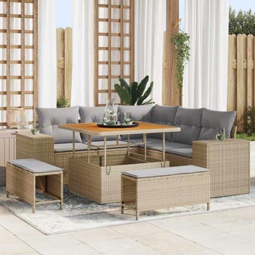 vidaXL Tuinbank Set 8 st Beige poly rattan, Verzenden, Nieuw