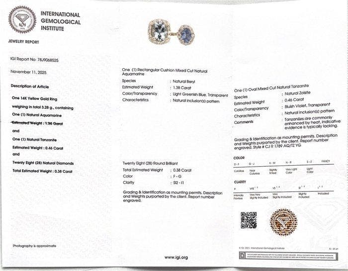 Trouwring - 14 karaat Geel goud - 2.22ct. tw. Aquamarijn -, Bijoux, Sacs & Beauté, Bijoux anciens