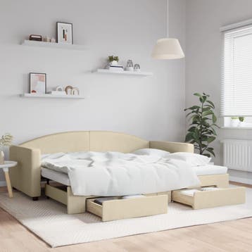 vidaXL Slaapbank met onderschuifbed en lades 90x200 cm stof, Verzenden