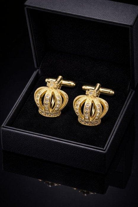 14 k goud verguld met Swarovski kristallen - Manchetknopen, Antiek en Kunst, Curiosa en Brocante