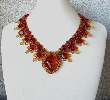 Collier ras-de-cou avec ambre baltique véritable 48,72 g -