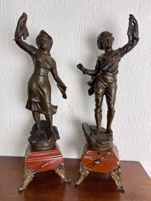 sculptuur, Vissers - ca. 1900-1920 - 45 cm - Aardewerk,, Antiek en Kunst, Antiek | Keramiek en Aardewerk