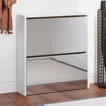 vidaXL Schoenenkast tweelaags met spiegel 63x17x67 cm wit, Huis en Inrichting, Kasten | Schoenenkasten, Verzenden, Nieuw