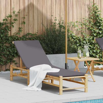 vidaXL Ligstoel met kussens 55x199x30 cm bamboe, Verzenden