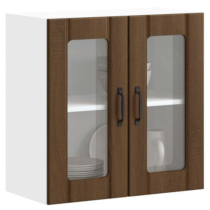 vidaXL Keukenbovenkast met glazen deur bewerkt hout bruin, Maison & Meubles, Armoires | Autre, Envoi