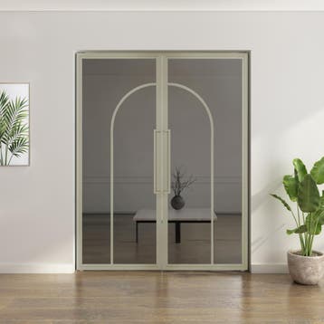 Dubbele stalen taatsdeur Kiezelgrijs 2 Vlaks rond Rookglas, Minder dan 80 cm, Overige typen, Nieuw, Metaal