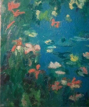 De Lapresle (XXI) - Les iris roses aux nénuphars