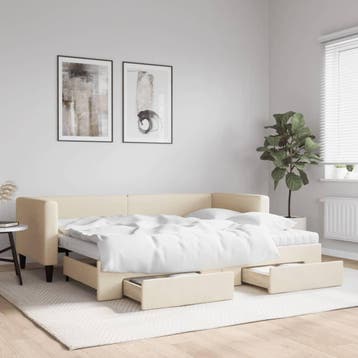 vidaXL Slaapbank met onderschuifbed en lades 80x200 cm stof, Verzenden