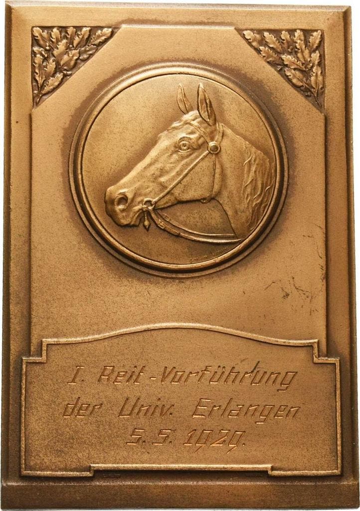 Einseitige Bronzeplakette 1929 Tiere/tierzucht Pferde, Postzegels en Munten, Penningen en Medailles, Verzenden