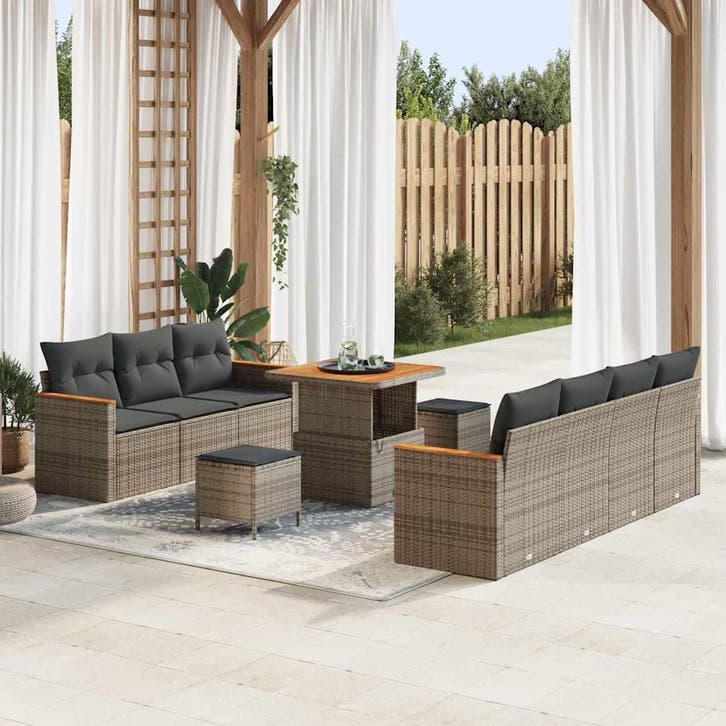 vidaXL Tuinbank Set met kussen 14 pcs Grijs poly rattan, Tuin en Terras, Tuinsets en Loungesets, Nieuw, Verzenden