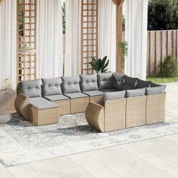 vidaXL 11-delige Tuinset met kussens poly rattan beige, Verzenden, Tuinset