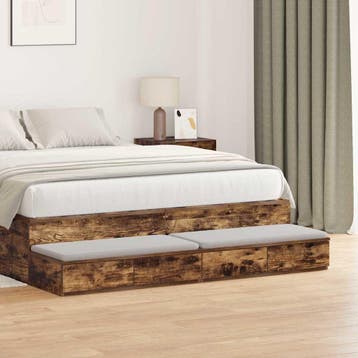 vidaXL Bedlades met lade Rook Eiken 140 x 36,5 x 16,5 cm, Verzenden, Nieuw
