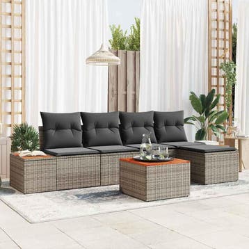 vidaXL Tuinbank Set 6 st Grijs Poly rattan, Verzenden, Nieuw