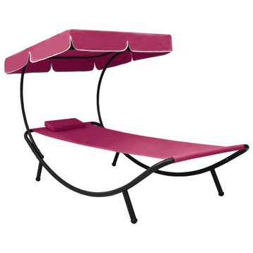 vidaXL Loungebed met luifel en kussen roze, Verzenden