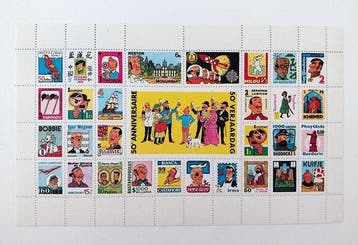 Hergé - 1 Planche de 31 timbres poste - 50e anniversaire de, Livres, BD